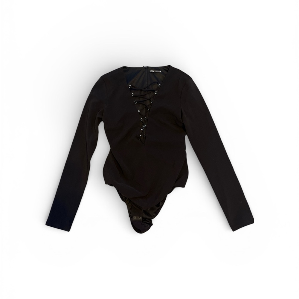 Zara Black Lace-Up Bodysuit S